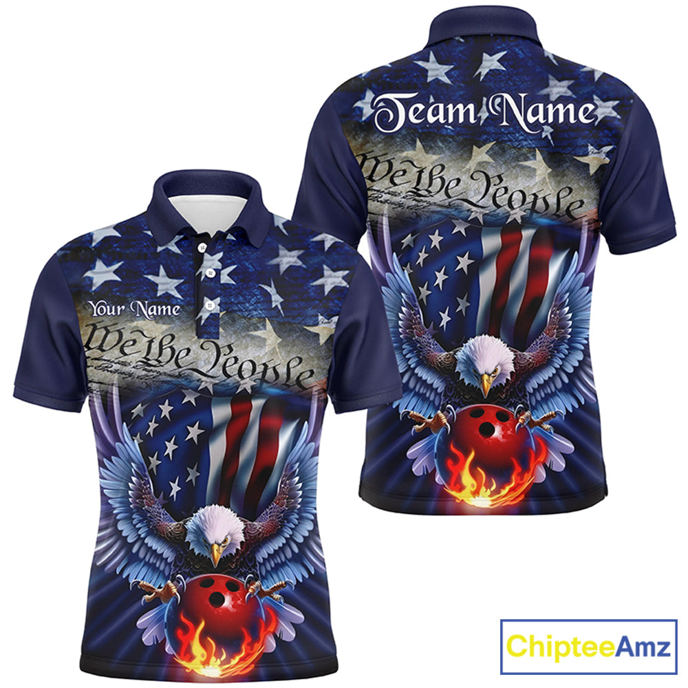 Customized Eagle Bowling Shirt Patriotic Polo Bowling Jersey US Bowling