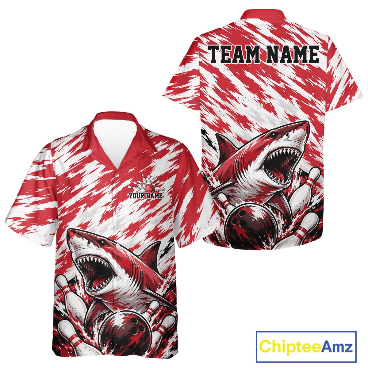 Custom Red Camo Greate White Shark Bowling Team Hawaiian Shirt And, Bowling Jerseys