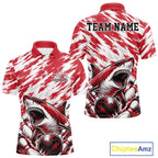 Custom Red Camo Greate White Shark Bowling Team Polo Shirt, Bowling Jerseys