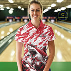 Custom Red Camo Greate White Shark Bowling Team Polo Shirt, Bowling Jerseys
