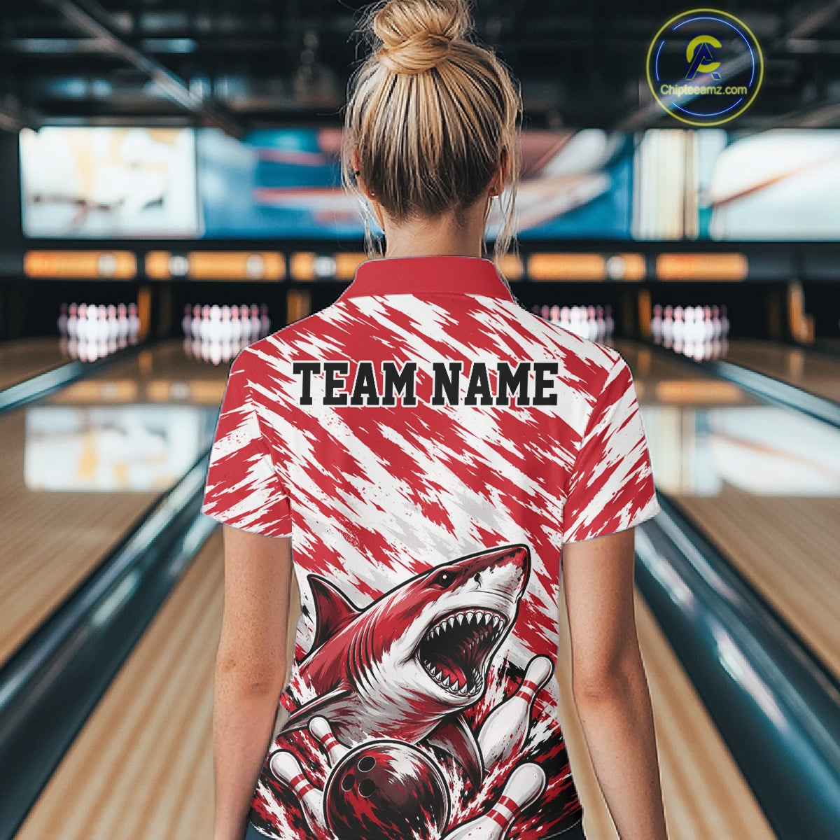 Custom Red Camo Greate White Shark Bowling Quarter-Zip Shirt, Bowling Jerseys