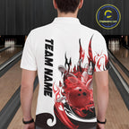 Custom Red Flame Bowling Team Jerseys, Bowling League Polo Shirt