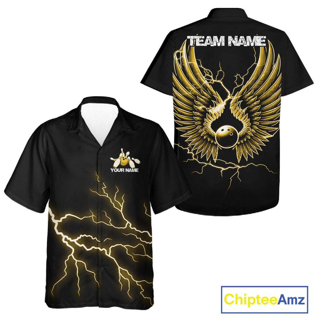 Custom Yellow Lightning Bowling Ball With Wings Bowling And Team Shirt, Bowling Jerseys