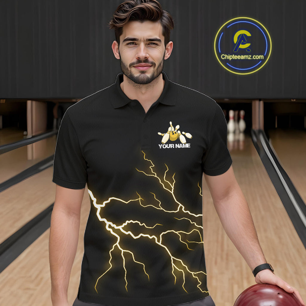 Custom Yellow Lightning Bowling Ball With Wings Bowling Team Shirt, Bowling Jerseys