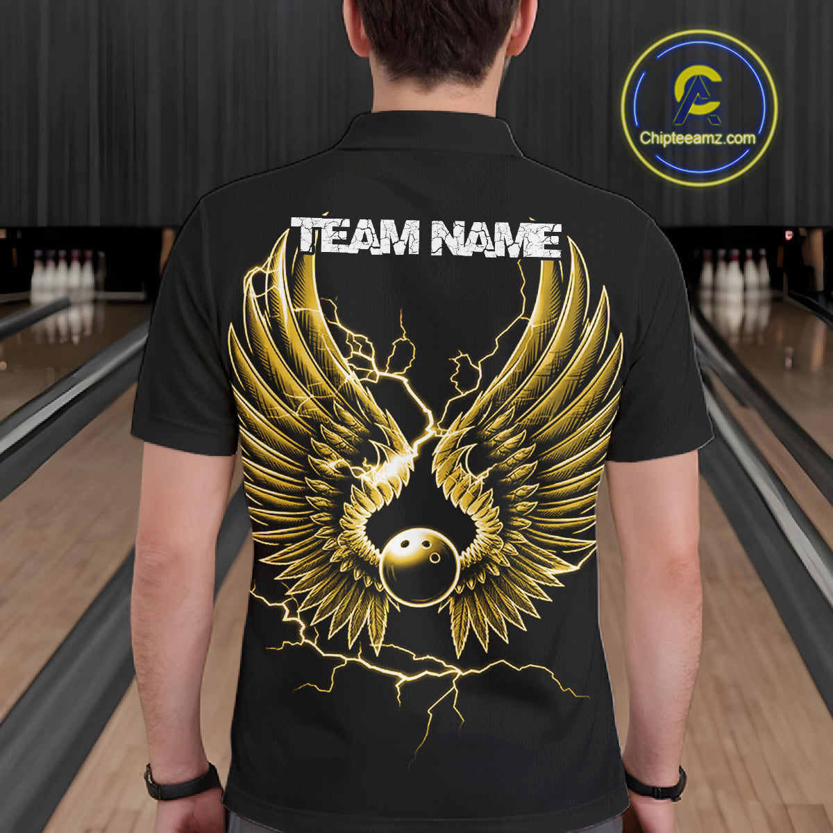 Custom Yellow Lightning Bowling Ball With Wings Bowling Team Shirt, Bowling Jerseys