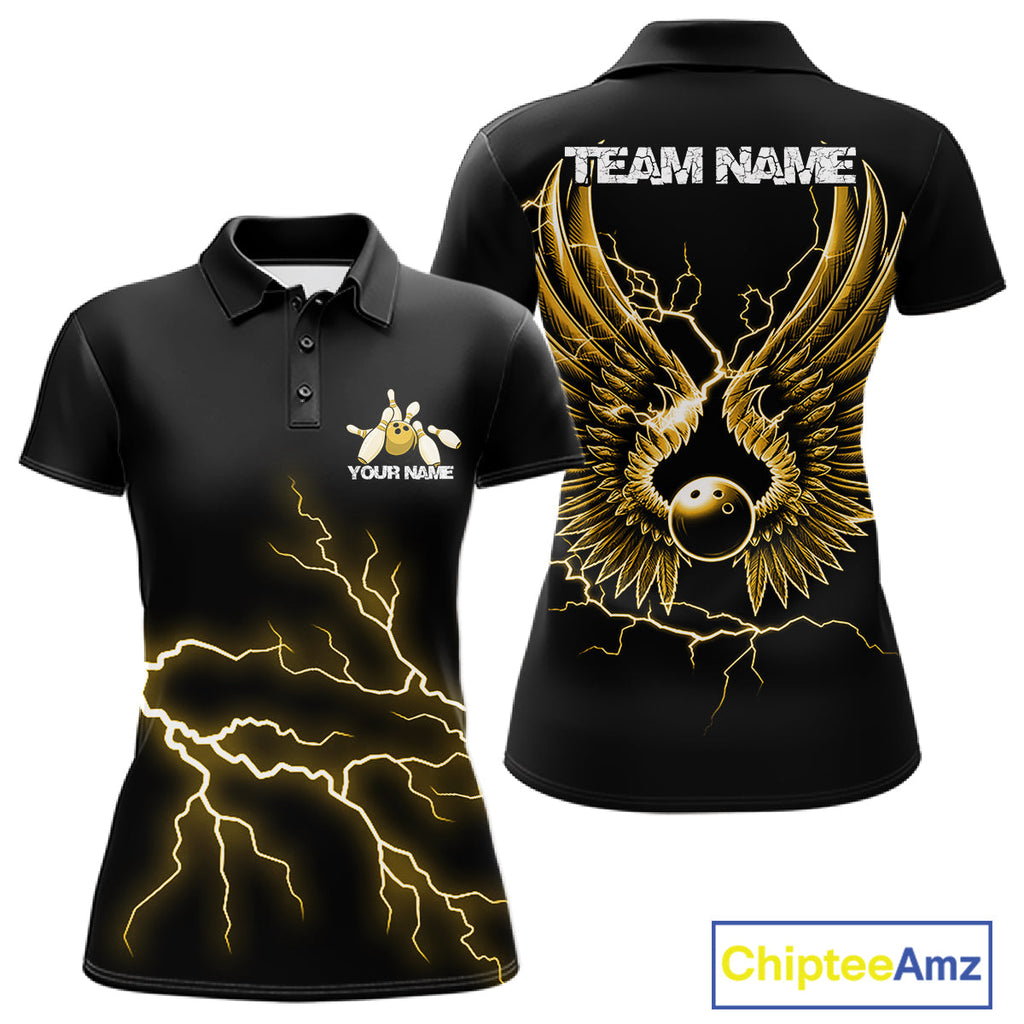 Custom Yellow Lightning Bowling Ball With Wings Bowling Team Shirt, Bowling Jerseys