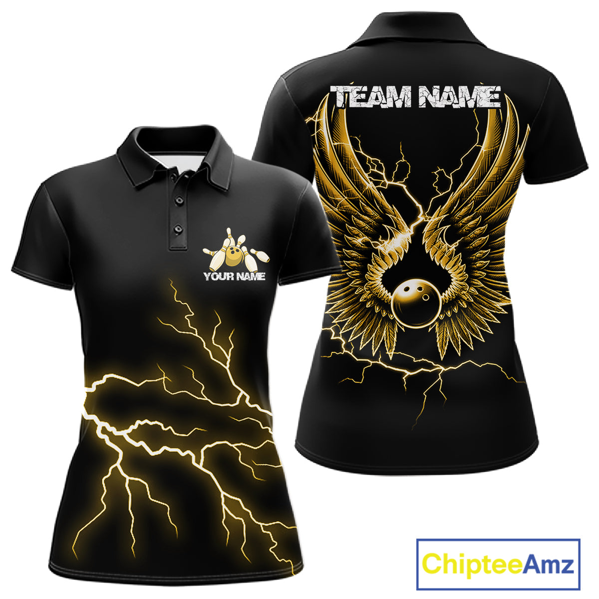 Custom Yellow Lightning Bowling Ball With Wings Bowling Team Shirt, Bowling Jerseys