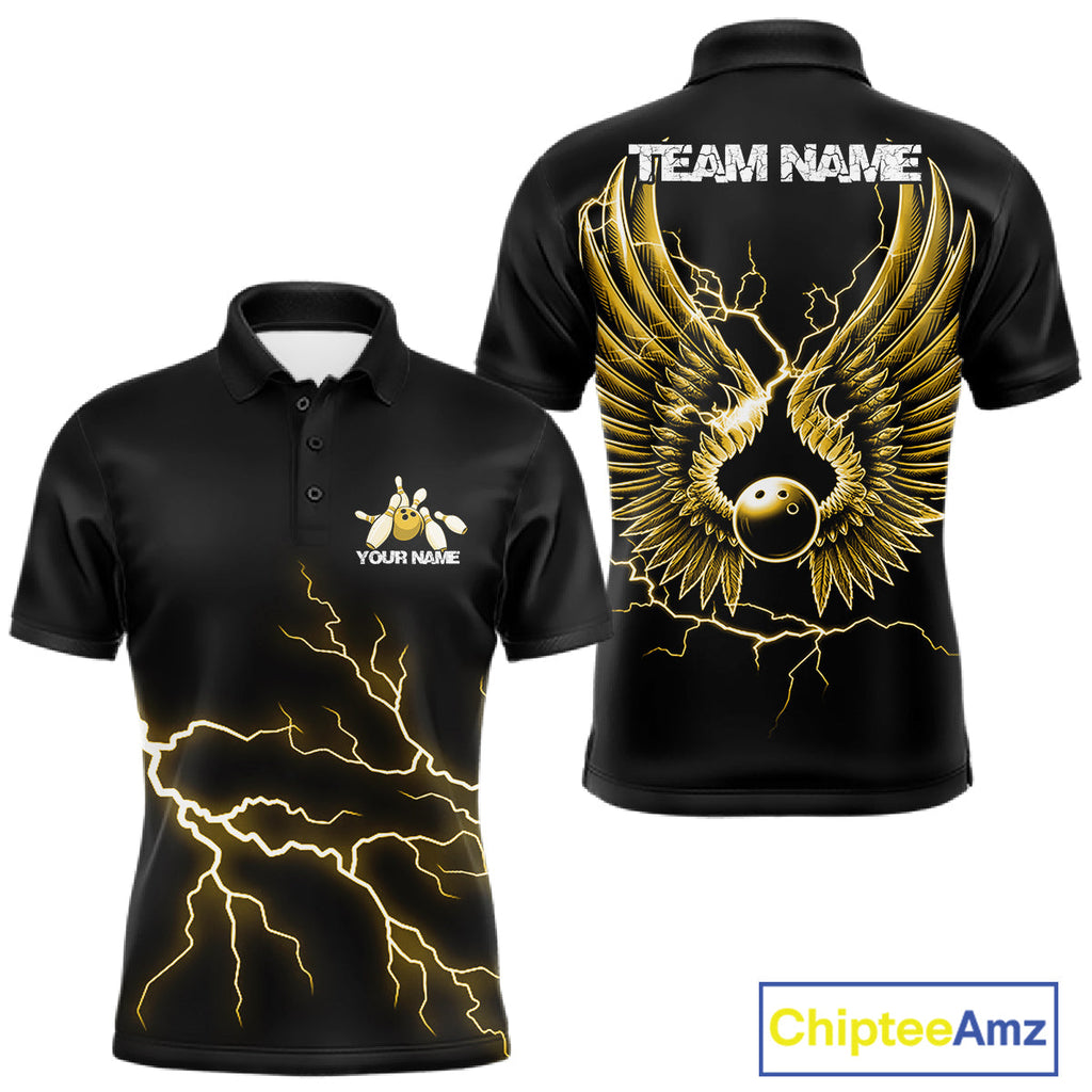 Custom Yellow Lightning Bowling Ball With Wings Bowling Team Shirt, Bowling Jerseys