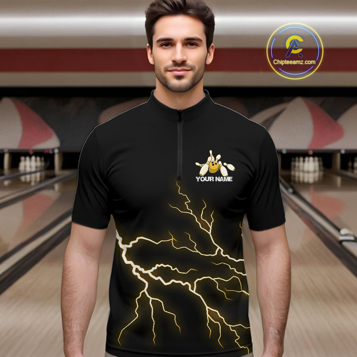 Custom Yellow Lightning Bowling Ball With Wings Bowling Team Shirt, Bowling Jerseys