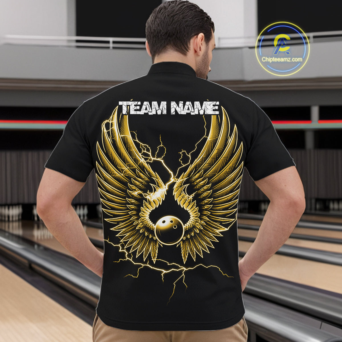 Custom Yellow Lightning Bowling Ball With Wings Bowling Team Shirt, Bowling Jerseys