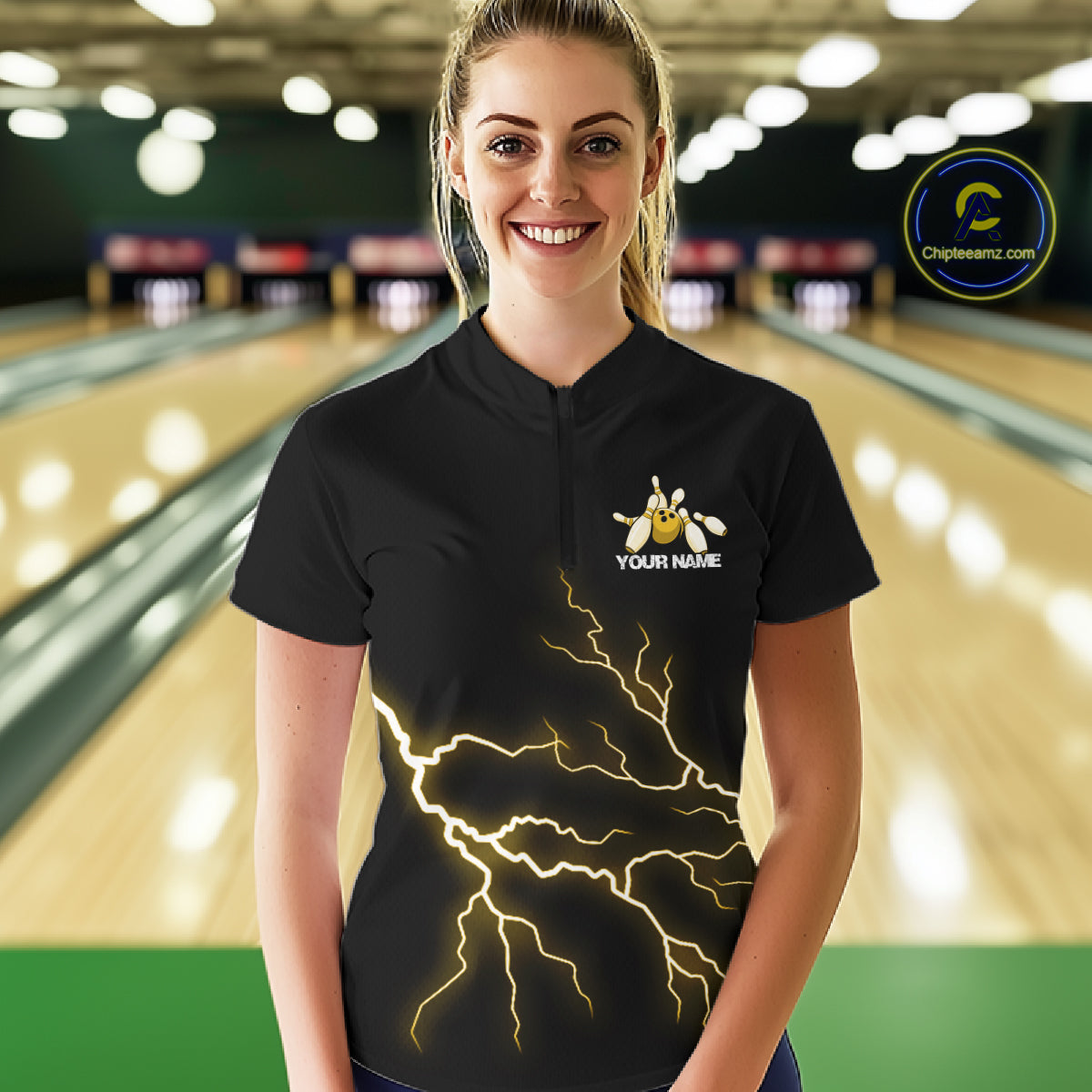 Custom Yellow Lightning Bowling Ball With Wings Bowling Team Shirt, Bowling Jersey