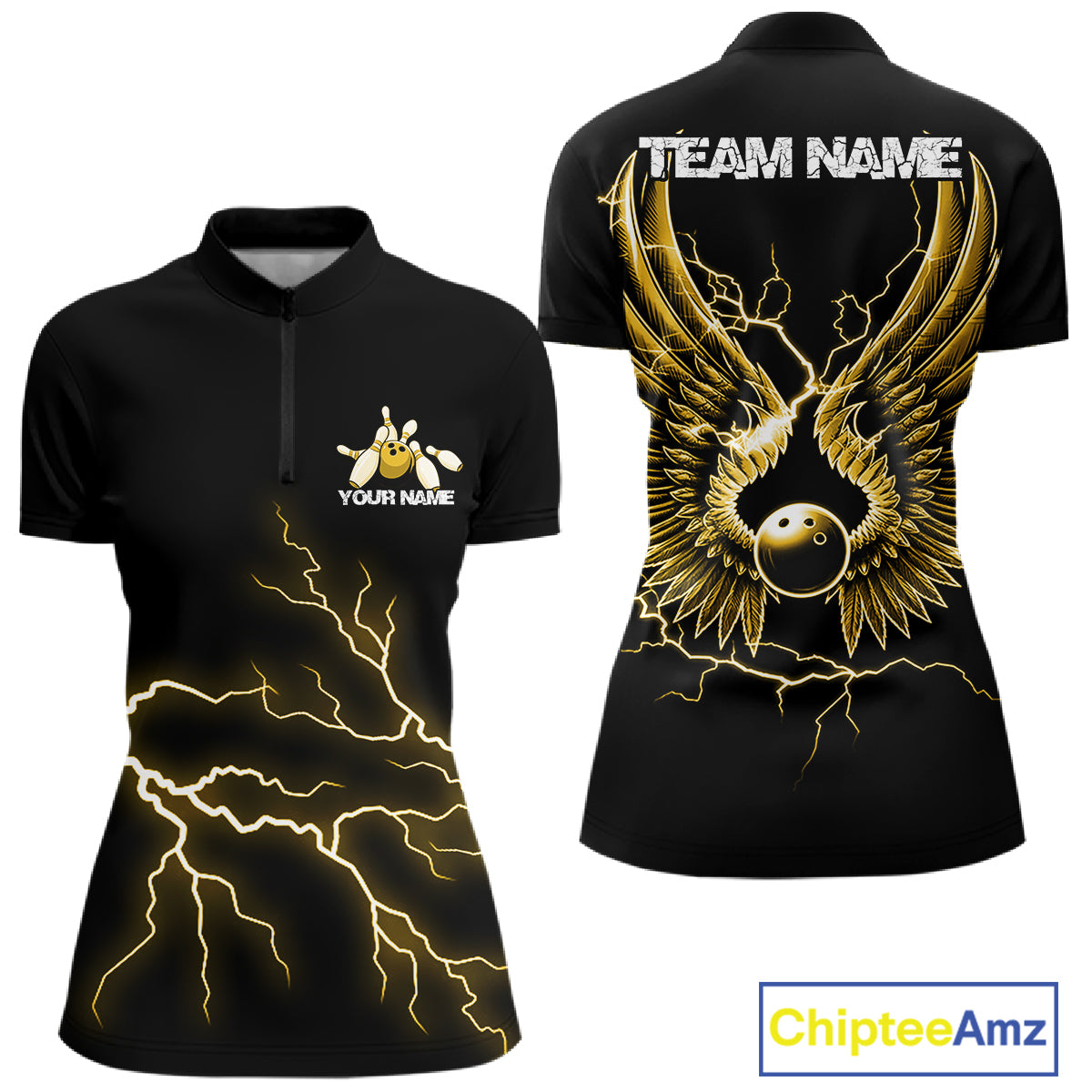 Custom Yellow Lightning Bowling Ball With Wings Bowling Team Shirt, Bowling Jersey