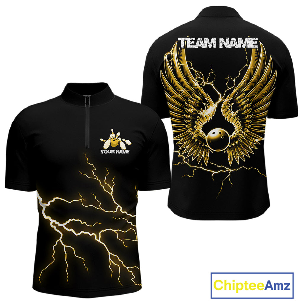 Custom Yellow Lightning Bowling Ball With Wings Bowling Team Shirt, Bowling Jerseys