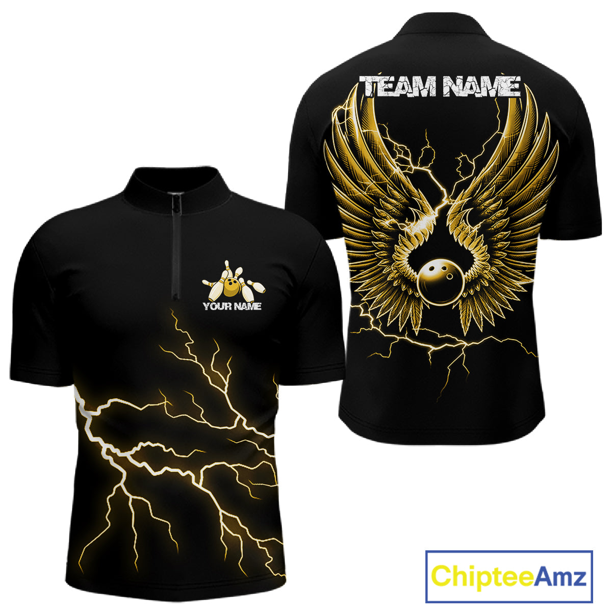 Custom Yellow Lightning Bowling Ball With Wings Bowling Team Shirt, Bowling Jerseys