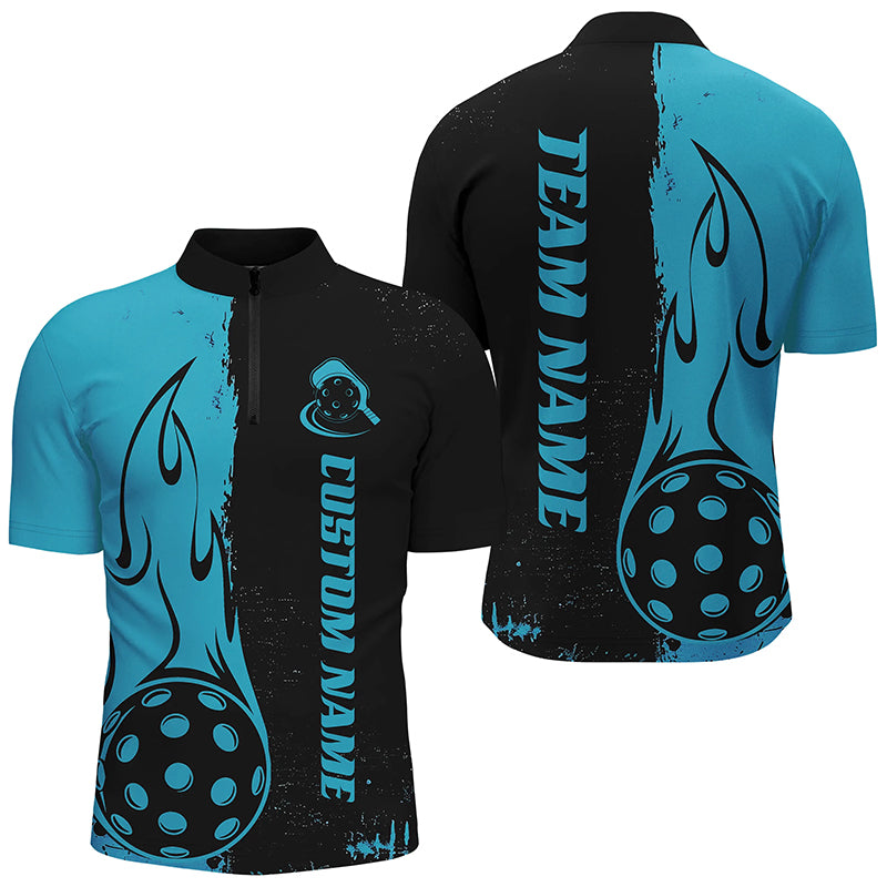 Black And Blue Custom Flame Pickleball Shirts, Pickleball Team Shirt Pickleball Outfit