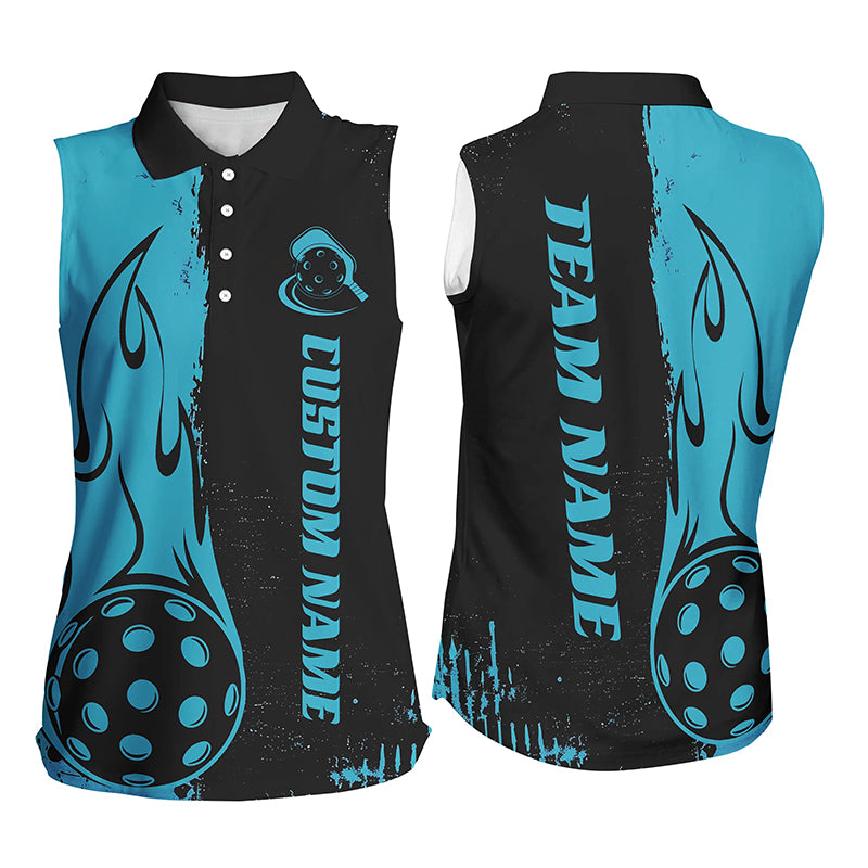 Black And Blue Custom Flame Pickleball Shirts, Pickleball Team Shirt Outfit
