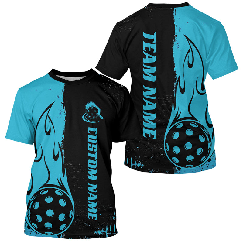 Black And Blue Custom Flame Pickleball T-Shirts, Pickleball Team Shirt Pickleball Outfit