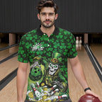 Custom Funny Saint Patricks Day Skull And Beer Bowling Polo Shirt, Lucky Team Shirt