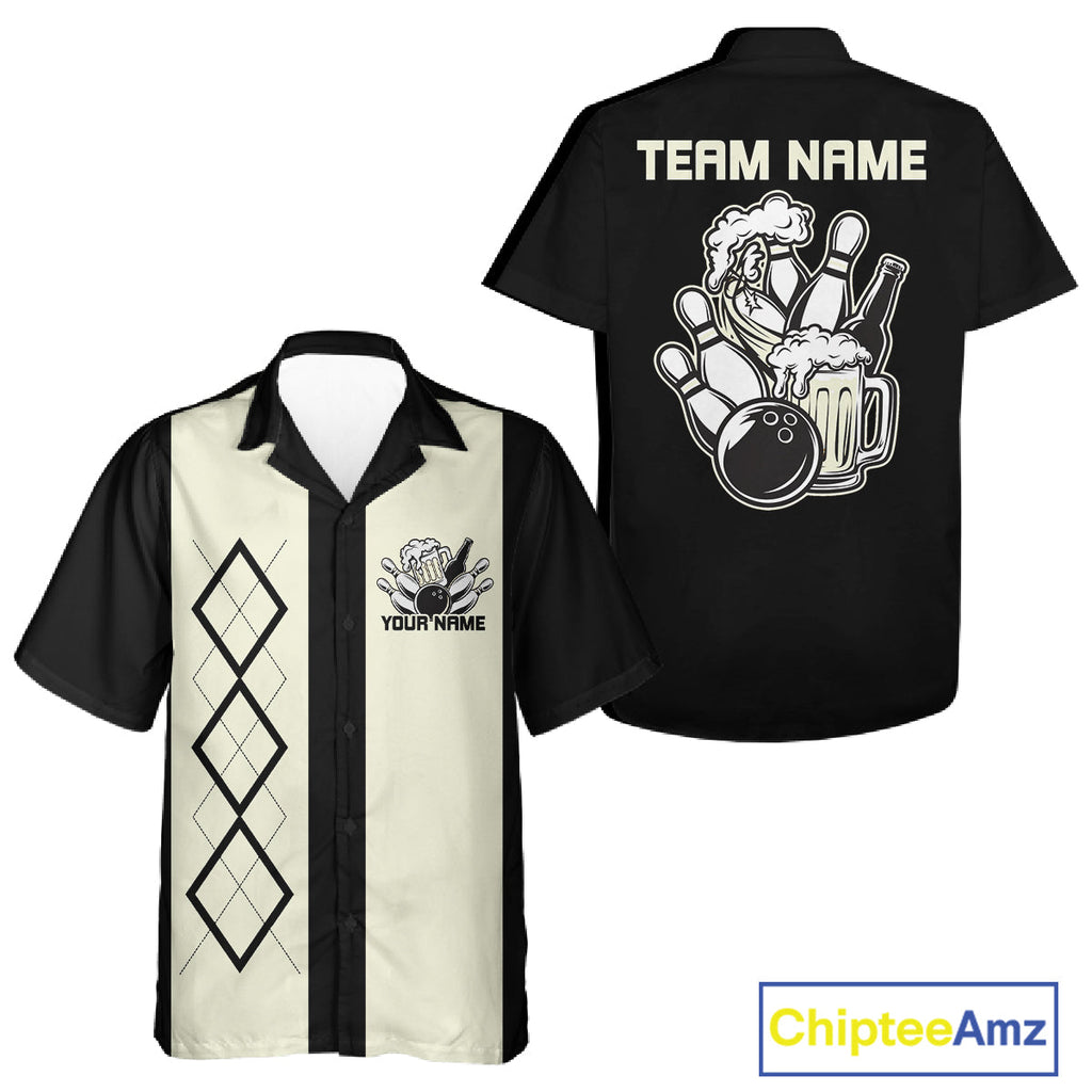 Custom Retro Bowling And Beerteam Shirt, Matching Bowling League Button Up Shirt
