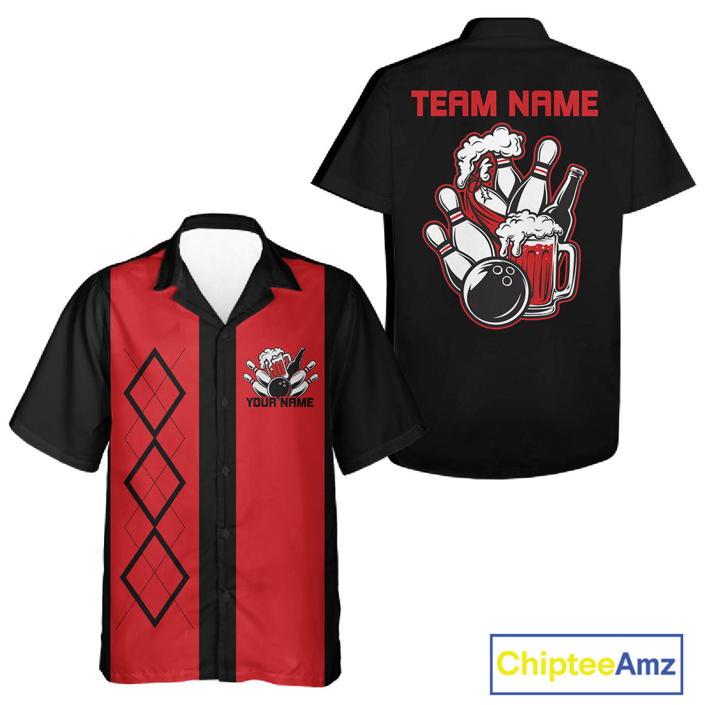 Custom Retro Bowling And Beerteam Shirt, Matching Bowling League Button Up Shirt