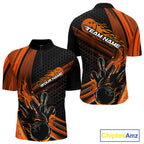 Custom Black And Orange Flame Bowling Jerseys, Bowling Team Quarter-Zip Shirts
