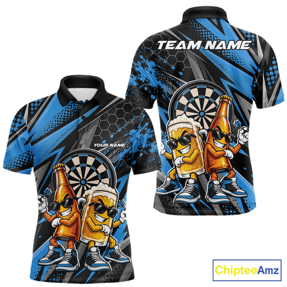 Custom Black And Blue Beer Bottle And Beer Pitcher Funny Dart Buddies Polo Shirt
