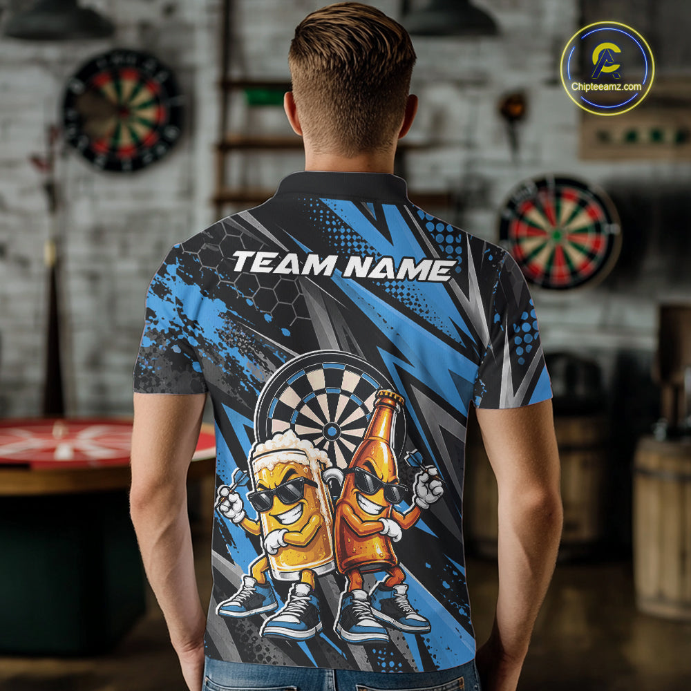 Custom Black And Blue Beer Bottle And Beer Pitcher Funny Dart Buddies Polo Shirt