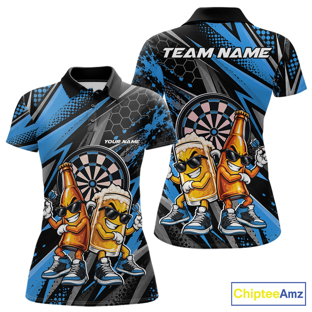 Custom Black And Blue Beer Bottle And Beer Pitcher Funny Dart Buddies Polo Shirt
