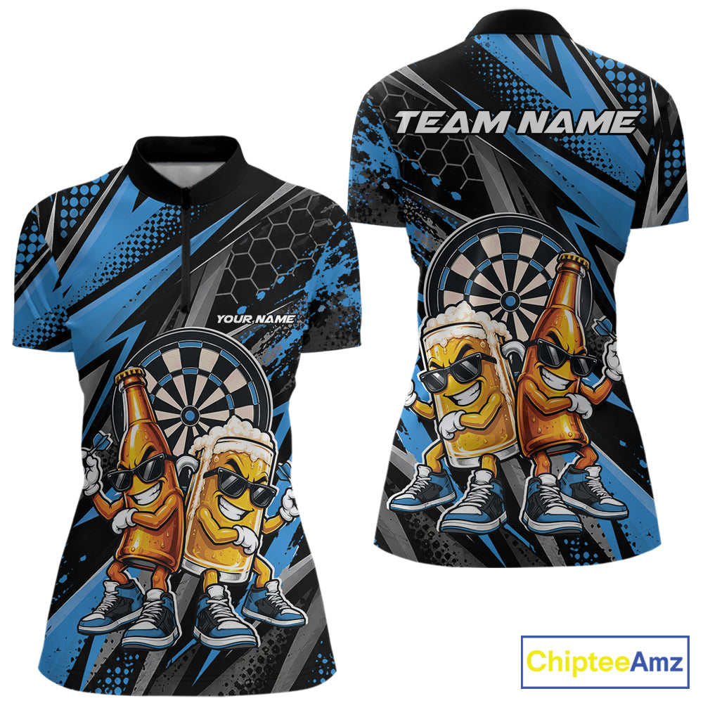 Custom Black And Blue Beer Bottle And Beer Pitcher Funny Dart Buddies Quarter-Zip