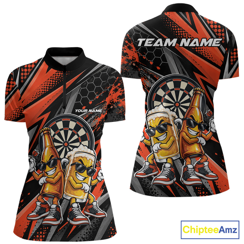 Custom Black And Orange Beer Bottle Beer Pitcher Funny Dart Buddies Quarter-Zip