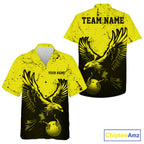 Custom Yellow Eagle Bowling And Button Up Shirt, Grunge Bowling Jersey Team Uniform