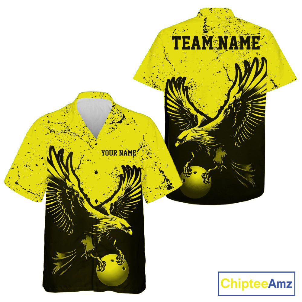 Custom Yellow Eagle Bowling And Button Up Shirt, Grunge Bowling Jersey Team Uniform