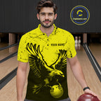Custom Yellow Eagle Bowling Polo Shirt, Grunge Bowling Jersey Team Uniform