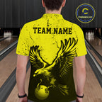 Custom Yellow Eagle Bowling Polo Shirt, Grunge Bowling Jersey Team Uniform