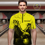 Custom Yellow Eagle Bowling Quarter Zip Shirt, Grunge Bowling Jersey Team Uniform