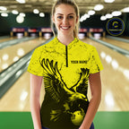 Custom Yellow Eagle Bowling Quarter-Zip Shirt, Grunge Bowling Jersey Team Uniform