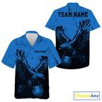 Custom Royal Blue Eagle Bowling And Button Up Shirt, Grunge Bowling Jersey Team Uniform