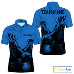Custom Royal Blue Eagle Bowling Polo Shirt, Grunge Bowling Jersey Team Uniform