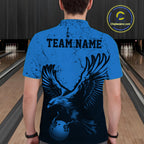 Custom Royal Blue Eagle Bowling Polo Shirt, Grunge Bowling Jersey Team Uniform