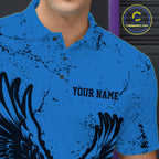 Custom Royal Blue Eagle Bowling Polo Shirt, Grunge Bowling Jersey Team Uniform