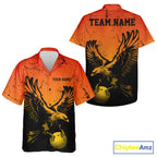 Custom Orange And Yellow Eagle Bowling And Button Up, Grunge Bowling Jersey Team Uniform