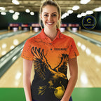 Custom Orange And Yellow Eagle Bowling Polo, Grunge Bowling Jersey Team Uniform