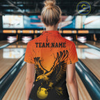 Custom Orange And Yellow Eagle Bowling Polo, Grunge Bowling Jersey Team Uniform