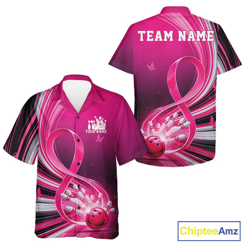 Custom Pink Ribbon Breast Cancer Awareness Bowling Hawaiian Shirt And, Hope Bowling Shirt