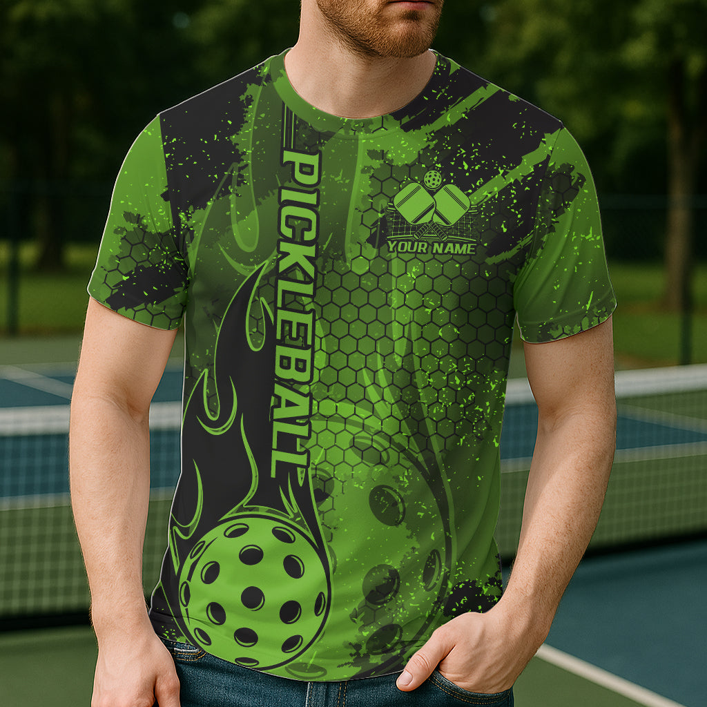 Black And Green Flame Custom Pickleball T-Shirts And, Pickleball Uniforms Team Pickleball Jerseys