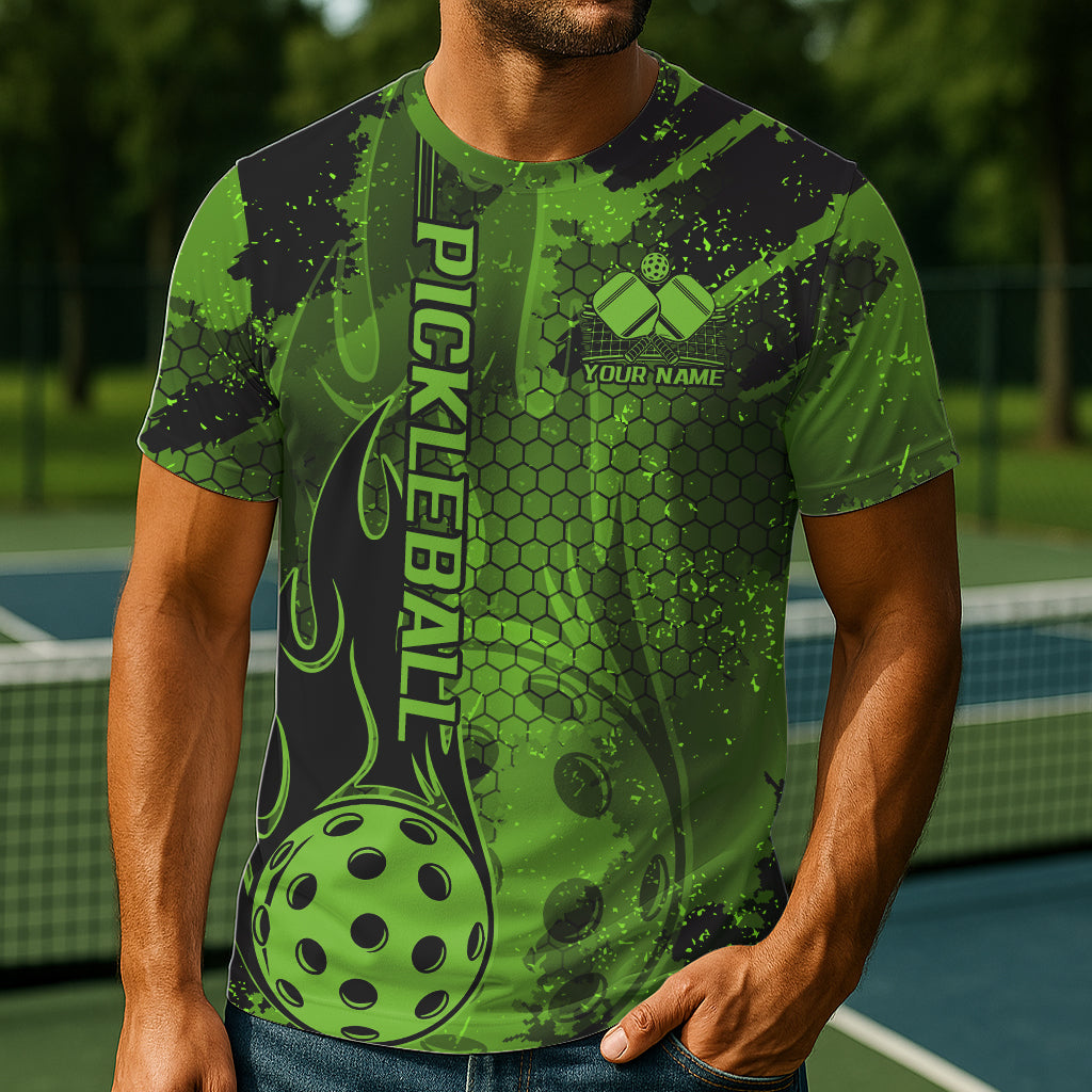Black And Green Flame Custom Pickleball T-Shirts And, Pickleball Uniforms Team Pickleball Jerseys