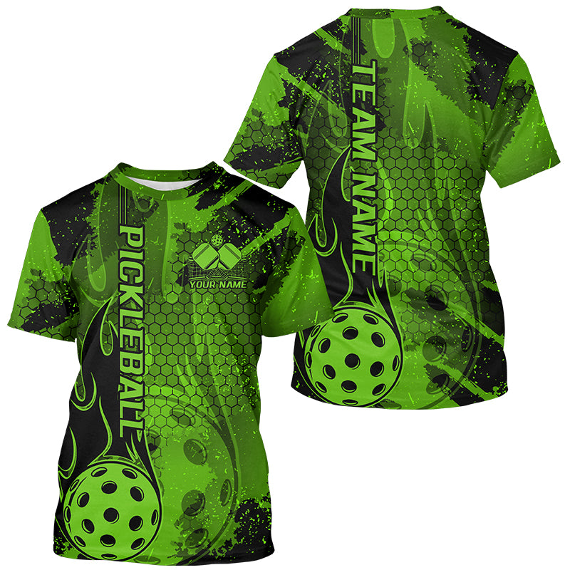 Black And Green Flame Custom Pickleball T-Shirts And, Pickleball Uniforms Team Pickleball Jerseys