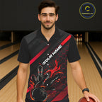 Custom Black And Red Flame Bowling Hawaiian Shirts, Bowling Team Bowling League Shirts