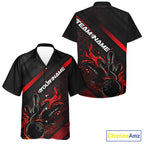 Custom Black And Red Flame Bowling Hawaiian Shirts, Bowling Team Bowling League Shirts