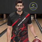 Custom Black And Red Flame Bowling Shirts, Bowling Team Bowling League Shirts
